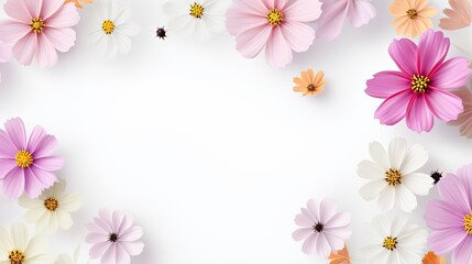 Obraz premium a white background with pink and white flowers on it's sides. generative ai