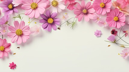 a bunch of pink and purple flowers on a white background.  generative ai