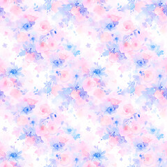 Obraz na płótnie Canvas Seamless watercolor floral patterns, with flowers and foliage. Japanese abstract style. Use for wallpapers, backgrounds, packaging design, or web design