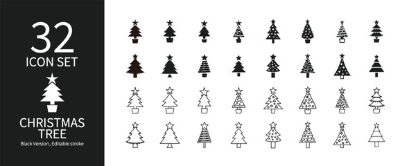 Christmas tree icon set of various shapes