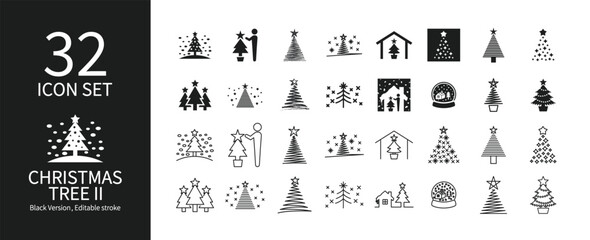 Christmas tree icon set of various shapes