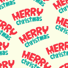 vector merry christmas word seamless pattern on white.