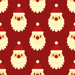 vector christmas santa claus face seamless pattern on red.