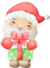 Adorable Christmas Santa Claus holding gift box Watercolor