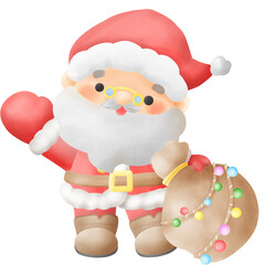 Adorable Christmas Santa Claus  with a Sack Watercolor