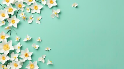  a bunch of white and yellow flowers on a green background.  generative ai