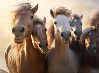 A group of galloping horses in the steppe