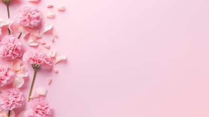  pink carnations on a pink background with space for text.  generative ai