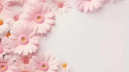 Foto op Aluminium  a bunch of pink daisies on a white background with a place for text.  generative ai © Shanti