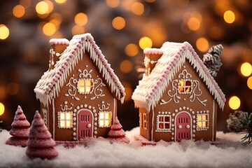 Gingerbread house made of candy and sweets. Christmas food and decoration. Generative Ai