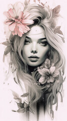 Tattoo Submission Template Brainstorming Devine Woman and Flowers Digital Art Generative AI Background Cover Magazin 