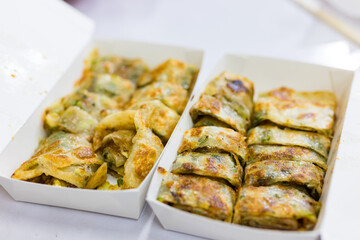 Pan fry green onion pan cake in Taiwan street market