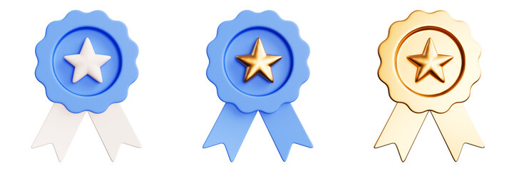 3D quality is guaranteed by a set of medals with a star and ribbon. Medal with realistic 3D graphics, high quality rating. 3D illustration