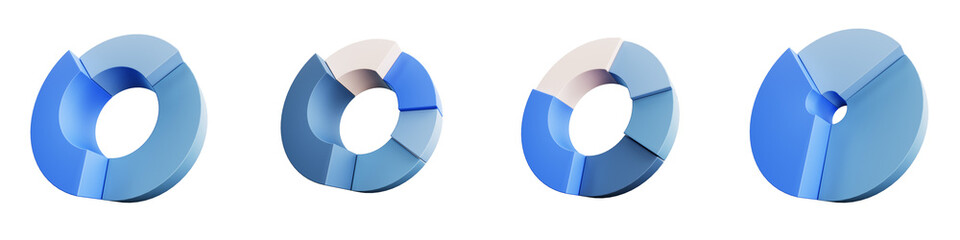 Set of pie chart graphs. Simple 3D illustration on a transparent background.