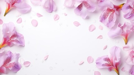  pink flowers with water drops on them on a white background.  generative ai