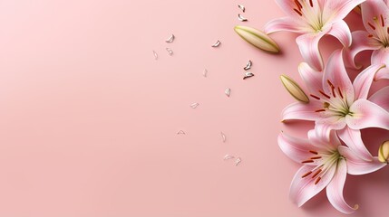  pink lilies on a pink background with space for text.  generative ai