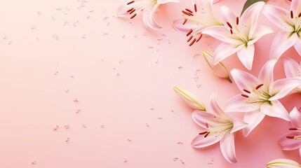  pink lilies on a pink background with space for text.  generative ai
