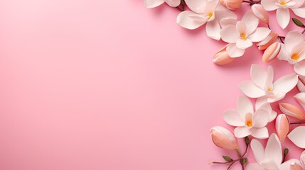  a pink background with white flowers on a pink background with a place for a text.  generative ai