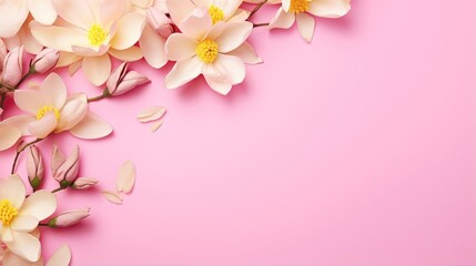 Naklejka na ściany i meble a pink background with white flowers on a pink background with a place for text. generative ai