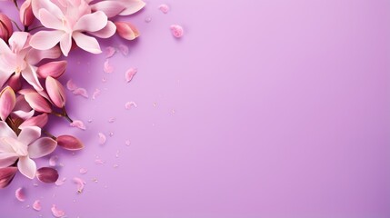 Fototapeta na wymiar a bunch of pink flowers with petals on a purple background. generative ai
