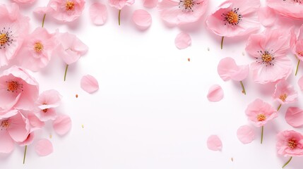 Fototapeta na wymiar pink flowers on a white background with a place for text. generative ai