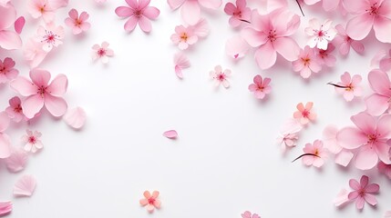 Fototapeta na wymiar a white background with pink flowers and petals on the petals. generative ai