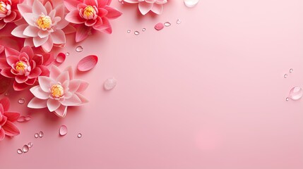 Fototapeta na wymiar a pink background with pink flowers and water drops on it. generative ai