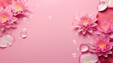  a pink background with pink flowers and water drops on it.  generative ai