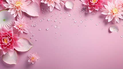 Fototapeta na wymiar a pink background with pink flowers and water drops on it. generative ai