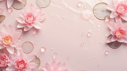  a pink background with water lilies and leaves on it.  generative ai