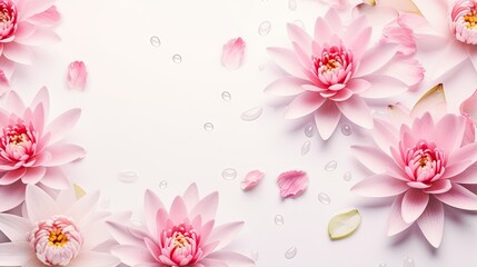  a group of pink flowers on a white background with drops of water.  generative ai