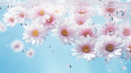  a group of daisies floating in the water with bubbles.  generative ai