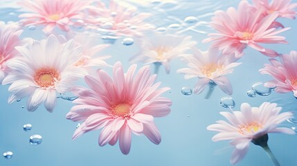  a group of pink flowers floating on top of a body of water.  generative ai