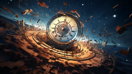 Foto op Canvas space and time clock destroying galaxy, generative ai © Mrsabata