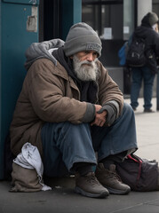 Fototapeta premium An image depicting a homeless person's daily struggle, emphasizing the need for empathy and support.