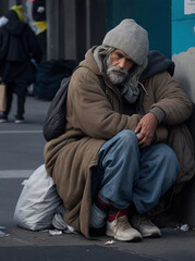 An image depicting a homeless person's daily struggle, emphasizing the need for empathy and support.