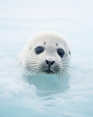 seal cub in the icy water hole
