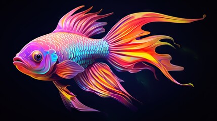  a colorful fish with a black background and a black background.  generative ai