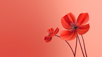 two red flowers on a pink background with space for text.  generative ai