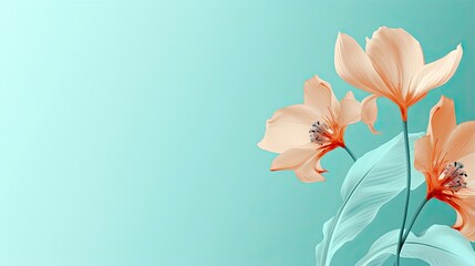  two orange flowers are in a vase on a blue background.  generative ai