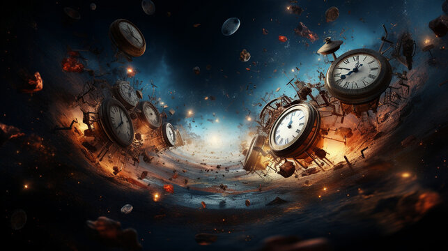 space and time clock destroying galaxy, generative ai