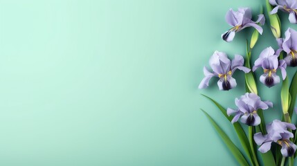  a bunch of purple flowers with green stems on a blue background.  generative ai