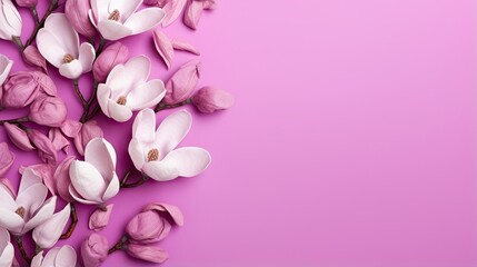  a bunch of pink flowers on a pink background with space for text.  generative ai