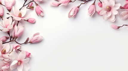  a branch with pink flowers on it on a white background.  generative ai