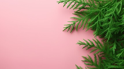  a pink background with a green plant on top of it.  generative ai