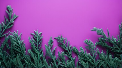  a group of green plants against a bright purple background with space for text.  generative ai