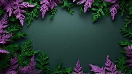  a green and purple background with lots of leaves on it.  generative ai