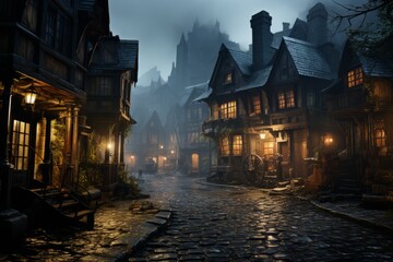 Fototapeta premium Victorian Streets: Cobbled streets with Victorian era theme.