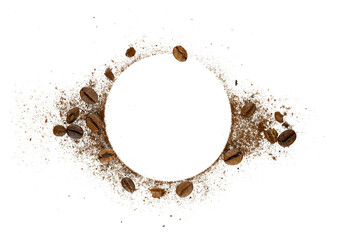 Dirt coffee beans splash copy space