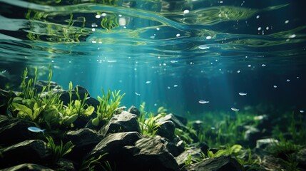 Underwater view of seabed with green seagrass